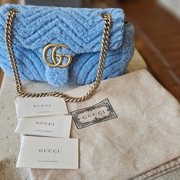 Gucci Blue Shearling Marmont Shoulder Bag - Picture 10 of 15